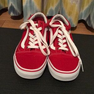 Red canvas old skool vans
